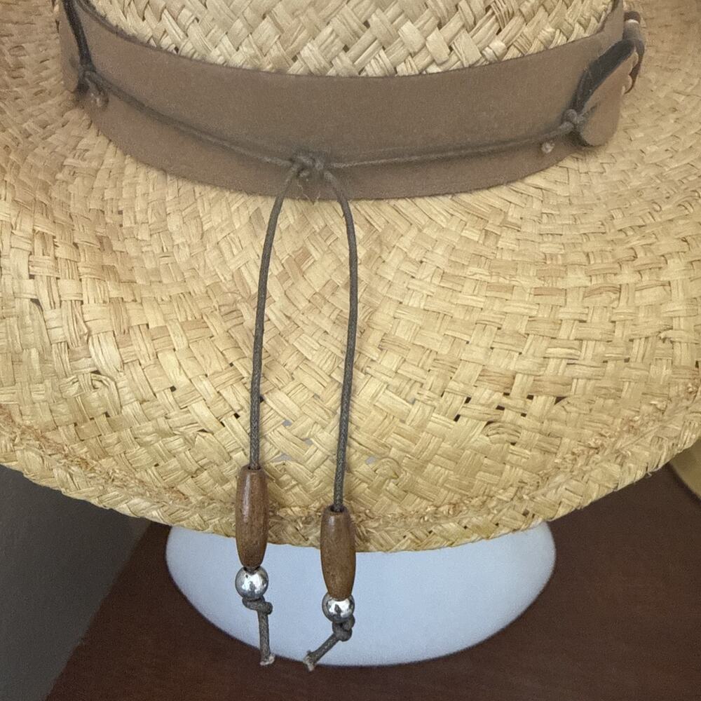 Henschel Hat Co Straw Cowboy Hat Medium With Leather And Beads Hatband Made USA - Picture 6 of 14